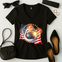 Fourth 4th Of July Fireworks Shark Women's V-Neck T-Shirt