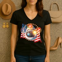 Fourth 4th Of July Fireworks Shark Women's V-Neck T-Shirt
