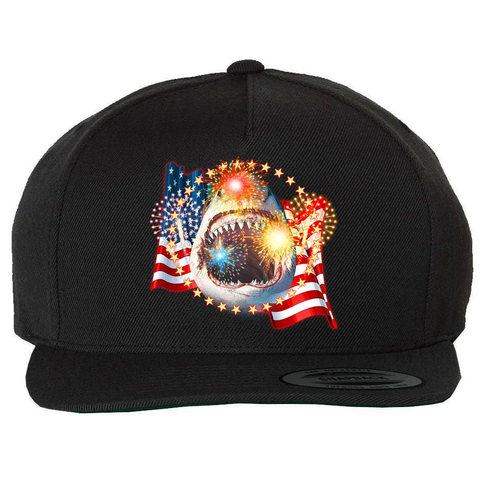 Fourth 4th Of July Fireworks Shark Wool Snapback Cap
