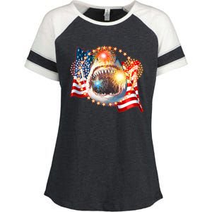 Fourth 4th Of July Fireworks Shark Enza Ladies Jersey Colorblock Tee