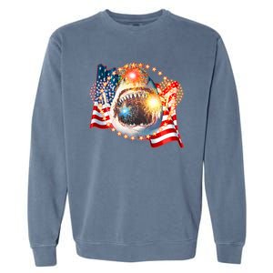 Fourth 4th Of July Fireworks Shark Garment-Dyed Sweatshirt