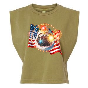 Fourth 4th Of July Fireworks Shark Garment-Dyed Women's Muscle Tee