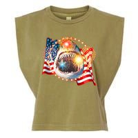 Fourth 4th Of July Fireworks Shark Garment-Dyed Women's Muscle Tee