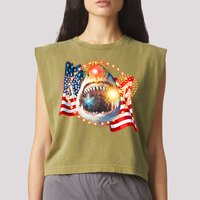 Fourth 4th Of July Fireworks Shark Garment-Dyed Women's Muscle Tee