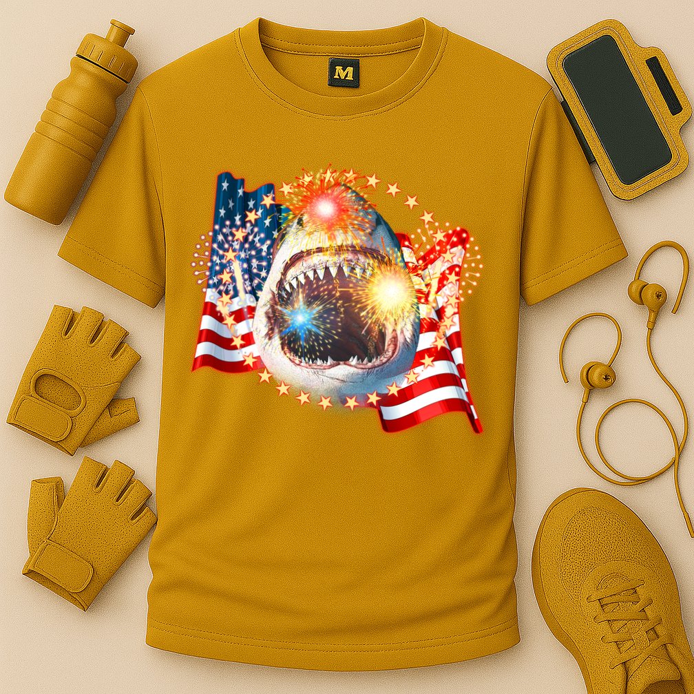 Fourth 4th Of July Fireworks Shark Performance Shirt