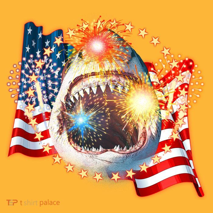 Fourth 4th Of July Fireworks Shark T-Shirt