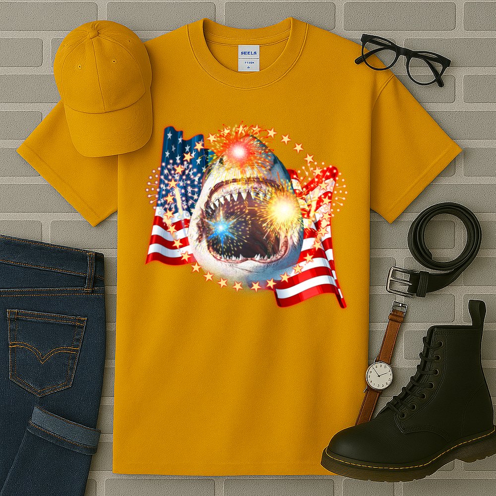 Fourth 4th Of July Fireworks Shark Tall T-Shirt