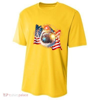 Fourth 4th Of July Fireworks Shark Youth Performance Sprint T-Shirt