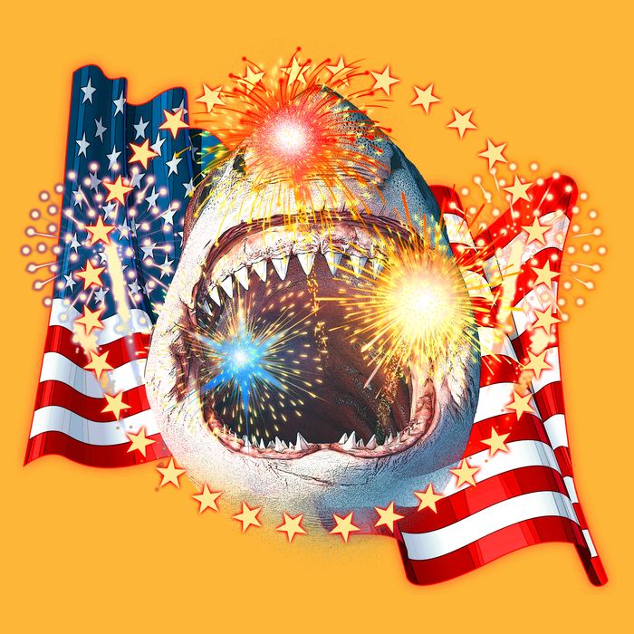 Fourth 4th Of July Fireworks Shark Golf Towel
