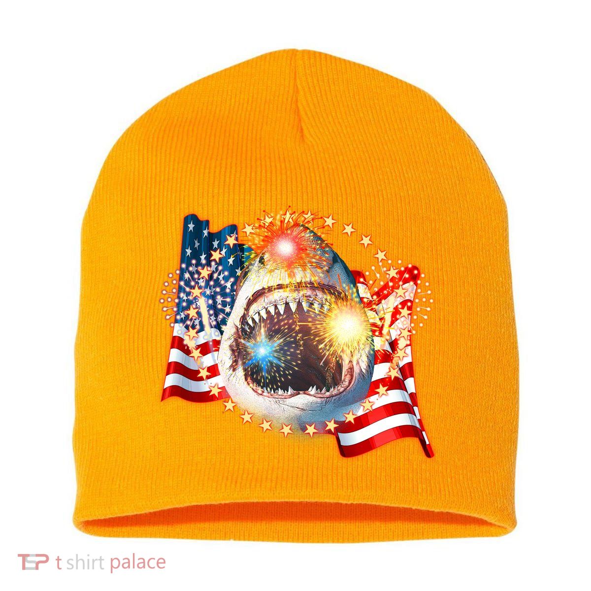 Fourth 4th Of July Fireworks Shark Short Acrylic Beanie