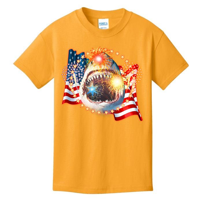 Fourth 4th Of July Fireworks Shark Kids T-Shirt