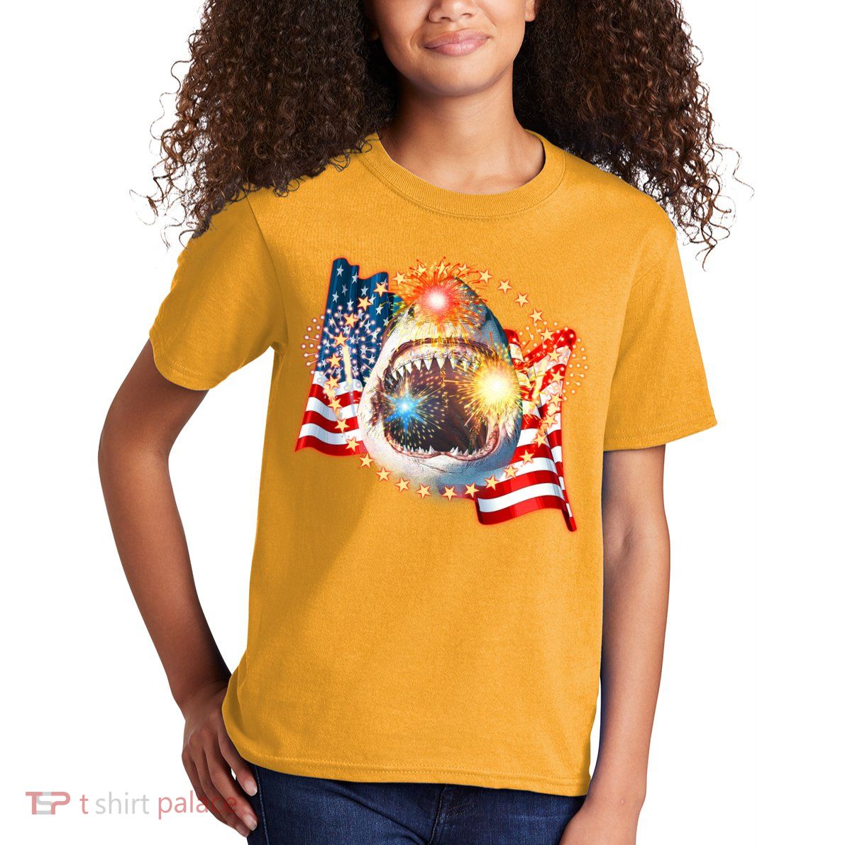 Fourth 4th Of July Fireworks Shark Kids T-Shirt