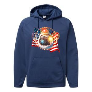 Fourth 4th Of July Fireworks Shark Performance Fleece Hoodie