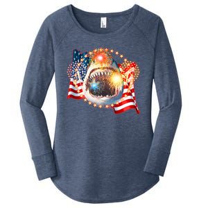 Fourth 4th Of July Fireworks Shark Women's Perfect Tri Tunic Long Sleeve Shirt