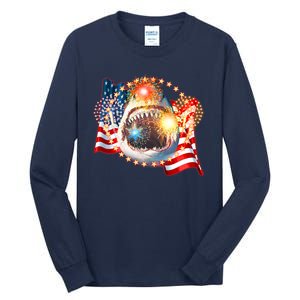 Fourth 4th Of July Fireworks Shark Tall Long Sleeve T-Shirt