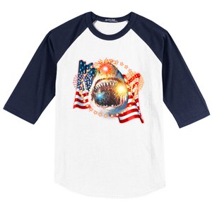 Fourth 4th Of July Fireworks Shark Baseball Sleeve Shirt