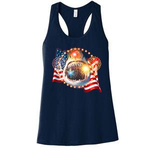 Fourth 4th Of July Fireworks Shark Women's Racerback Tank