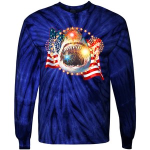 Fourth 4th Of July Fireworks Shark Tie-Dye Long Sleeve Shirt