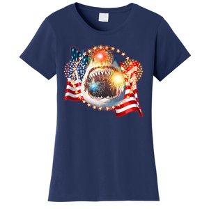 Fourth 4th Of July Fireworks Shark Women's T-Shirt