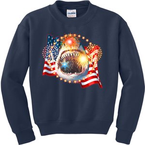 Fourth 4th Of July Fireworks Shark Kids Sweatshirt