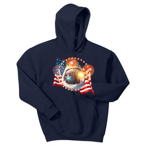 Fourth 4th Of July Fireworks Shark Kids Hoodie