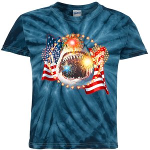 Fourth 4th Of July Fireworks Shark Kids Tie-Dye T-Shirt