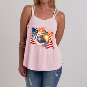 Fourth 4th Of July Fireworks Shark Women's Strappy Tank