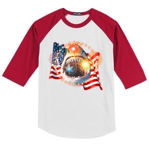 Fourth 4th Of July Fireworks Shark Kids Colorblock Raglan Jersey