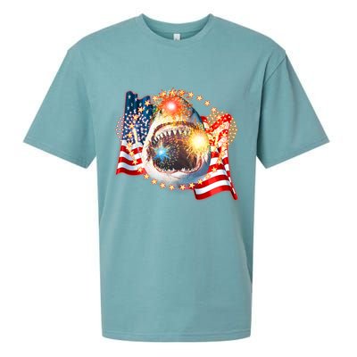 Fourth 4th Of July Fireworks Shark Sueded Cloud Jersey T-Shirt