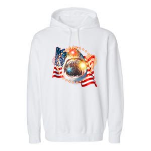 Fourth 4th Of July Fireworks Shark Garment-Dyed Fleece Hoodie