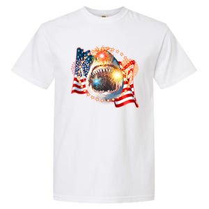 Fourth 4th Of July Fireworks Shark Garment-Dyed Heavyweight T-Shirt