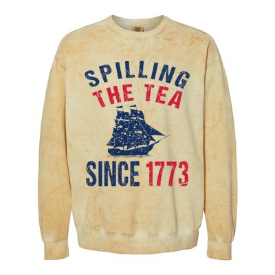 Fun 4th Of July Spilling The Tea Since 1773 History Teacher Colorblast Crewneck Sweatshirt