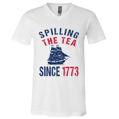 Fun 4th Of July Spilling The Tea Since 1773 History Teacher V-Neck T-Shirt