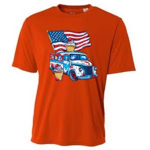 Funny 4th Of July Ice Creams Lovers And American Flag Design Cool Gift Cooling Performance Crew T-Shirt