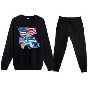 Funny 4th Of July Ice Creams Lovers And American Flag Design Cool Gift Premium Crewneck Sweatsuit Set