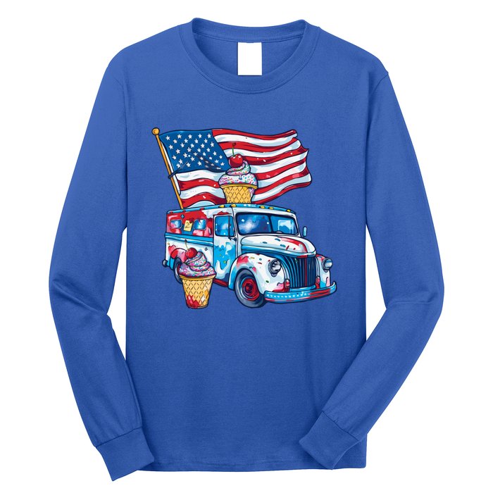 Funny 4th Of July Ice Creams Lovers And American Flag Design Cool Gift Long Sleeve Shirt