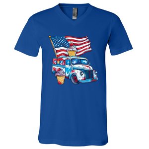 Funny 4th Of July Ice Creams Lovers And American Flag Design Cool Gift V-Neck T-Shirt