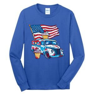 Funny 4th Of July Ice Creams Lovers And American Flag Design Cool Gift Tall Long Sleeve T-Shirt