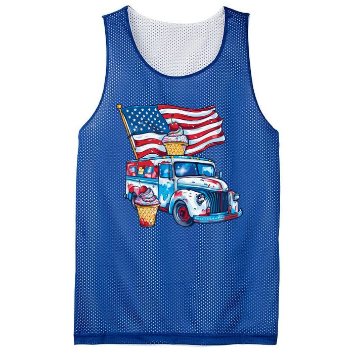 Funny 4th Of July Ice Creams Lovers And American Flag Design Cool Gift Mesh Reversible Basketball Jersey Tank