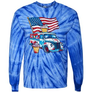 Funny 4th Of July Ice Creams Lovers And American Flag Design Cool Gift Tie-Dye Long Sleeve Shirt