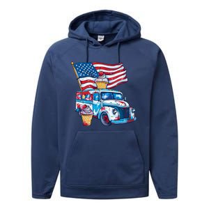 Funny 4th Of July Ice Creams Lovers And American Flag Design Cool Gift Performance Fleece Hoodie