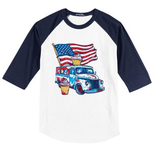 Funny 4th Of July Ice Creams Lovers And American Flag Design Cool Gift Baseball Sleeve Shirt