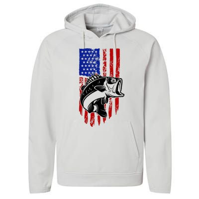 Fishing 4th Of July USA Flag Performance Fleece Hoodie