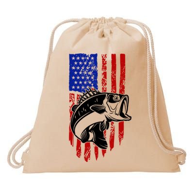 Fishing 4th Of July USA Flag Drawstring Bag