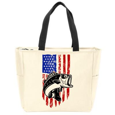 Fishing 4th Of July USA Flag Zip Tote Bag