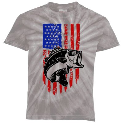 Fishing 4th Of July USA Flag Kids Tie-Dye T-Shirt