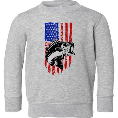 Fishing 4th Of July USA Flag Toddler Sweatshirt