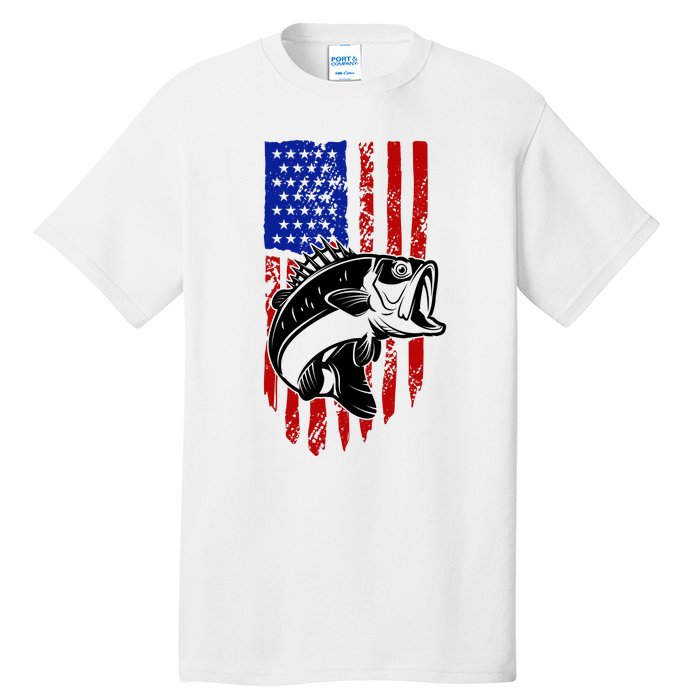 Fishing 4th Of July USA Flag Tall T-Shirt