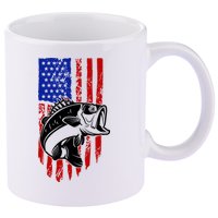 Fishing 4th Of July USA Flag 11oz C Handle Ceramic Mug