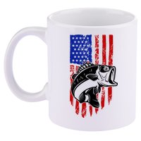 Fishing 4th Of July USA Flag 11oz C Handle Ceramic Mug